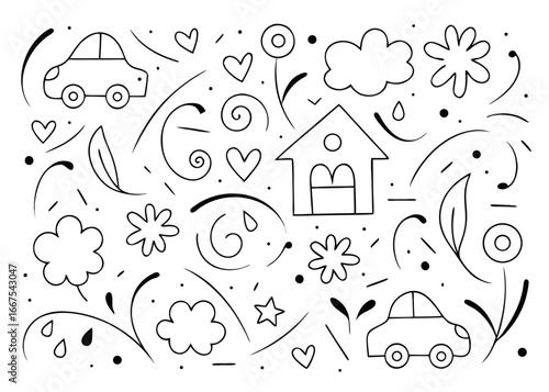 Charming hand drawn kindergarten doodle art featuring playful elements perfect for educational backgrounds and creative projects