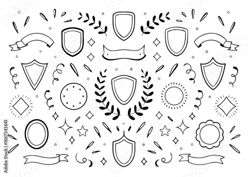 Elegant laurel wreath shield adorned with majestic wings and flowing banners for promotional displays