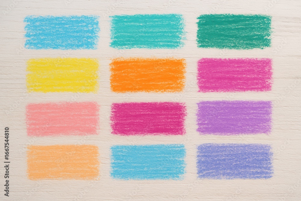 Fototapeta premium Pastel Chalk Texture Swatches on White Wooden Background