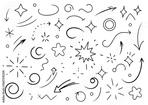 Artistic hand drawn line arrow shape with brush stroke underline graphic element for creative projects and design accents