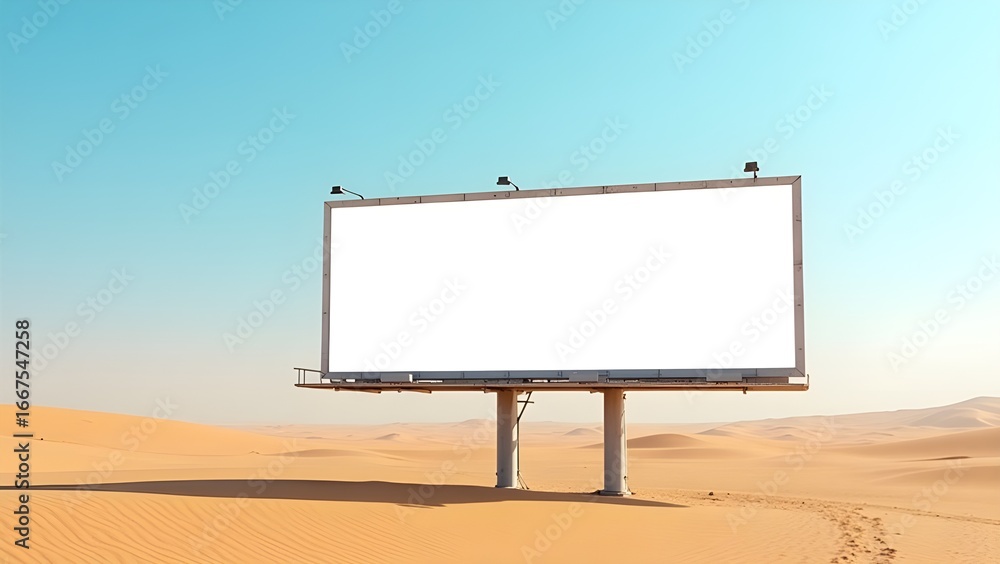 Obraz premium Desert highway billboard mockup with vast sand dunes horizon and strong sunlight shadows