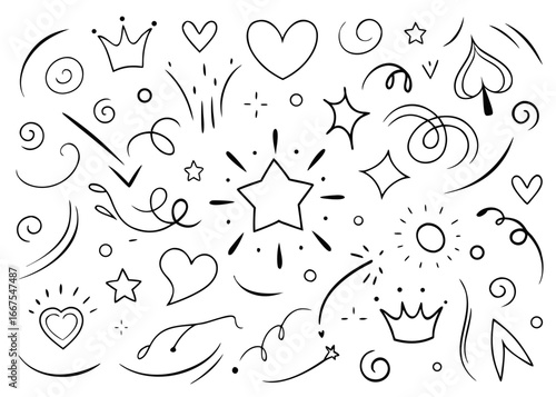 Hand drawn brush marker style arrow heart and crown graphic design element with a unique artistic flair