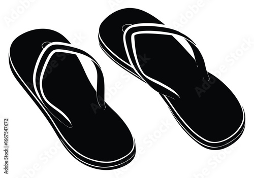 Black and white flip flops graphic illustration for summer and beach