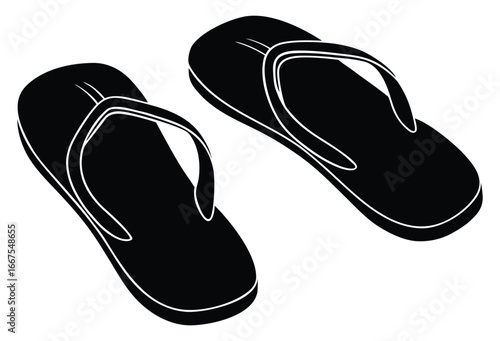 Black flip flops on white background summer beach footwear vacation essential
