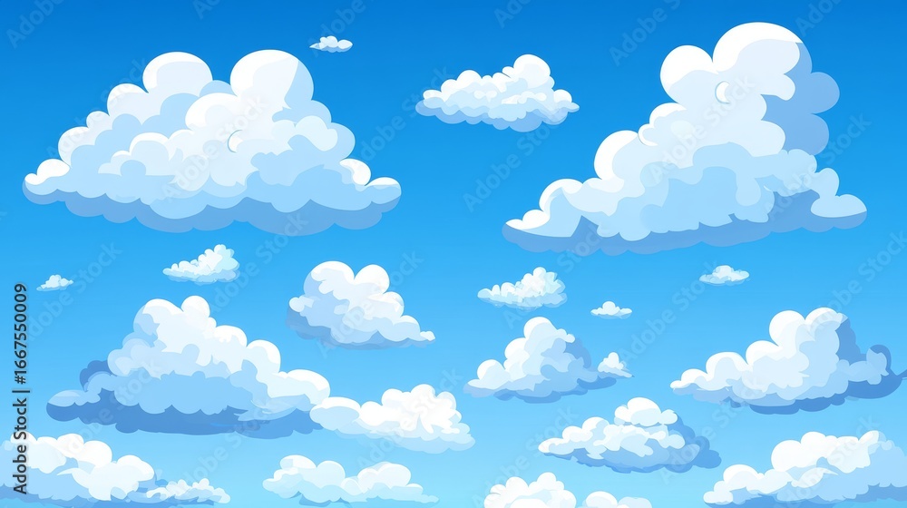 Fototapeta premium 79.Vector blue sky clouds. Anime clean style. Background design