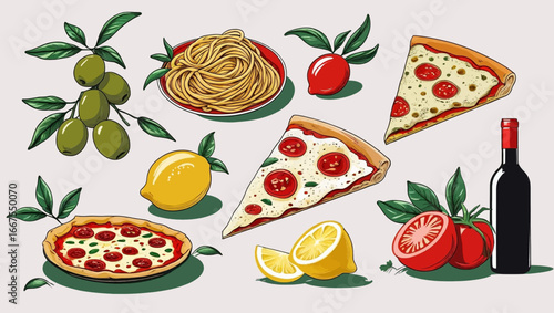 Delicious spread of mediterranean ingredients perfect for food blogs, cooking websites, restaurant menus, or italianthemed designs. Mediterranean cuisine.