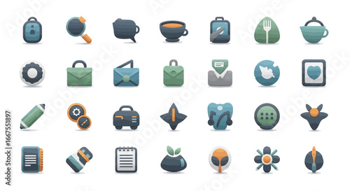 A vibrant set of isometric travel icons for vacation and tourism concepts, featuring airplane, passport, and camping elements for adventure design