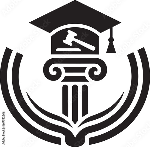 Legal education symbol with graduation cap and gavel