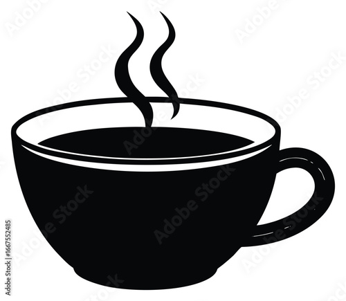 Illustration of a cup of hot coffee or tea with rising steam