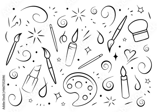 A collection of artistic painting tools and art supplies featuring paint tubes and brushes for creative projects