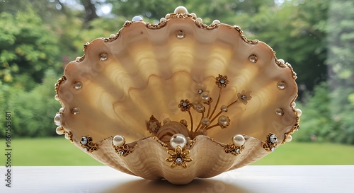 Exquisite Seashell Adorned with Pearls and Gold







