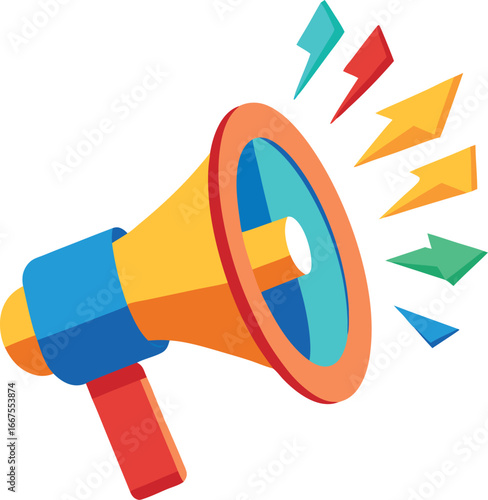 Vibrant megaphone announcing news with colorful sound waves
