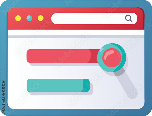 Web browser search interface with magnifying glass