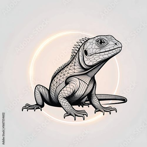 lizard sketch of a majestic iguana in a circle
