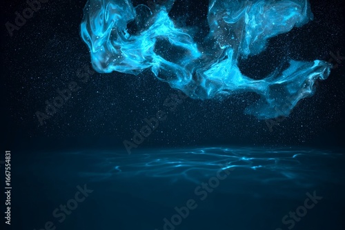 Abstract Turquoise Smoke and Stars Background