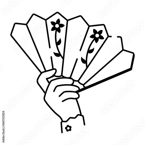 A hand drawn style icon showing a paper fan
