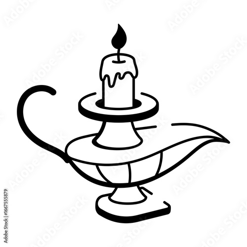 A doodle style icon representing a burning lamp
