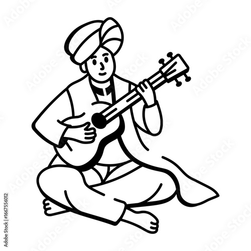 A hand drawn style icon showing a persian musician
