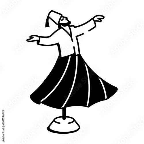 A drawing style icon showing a whirling dervish
