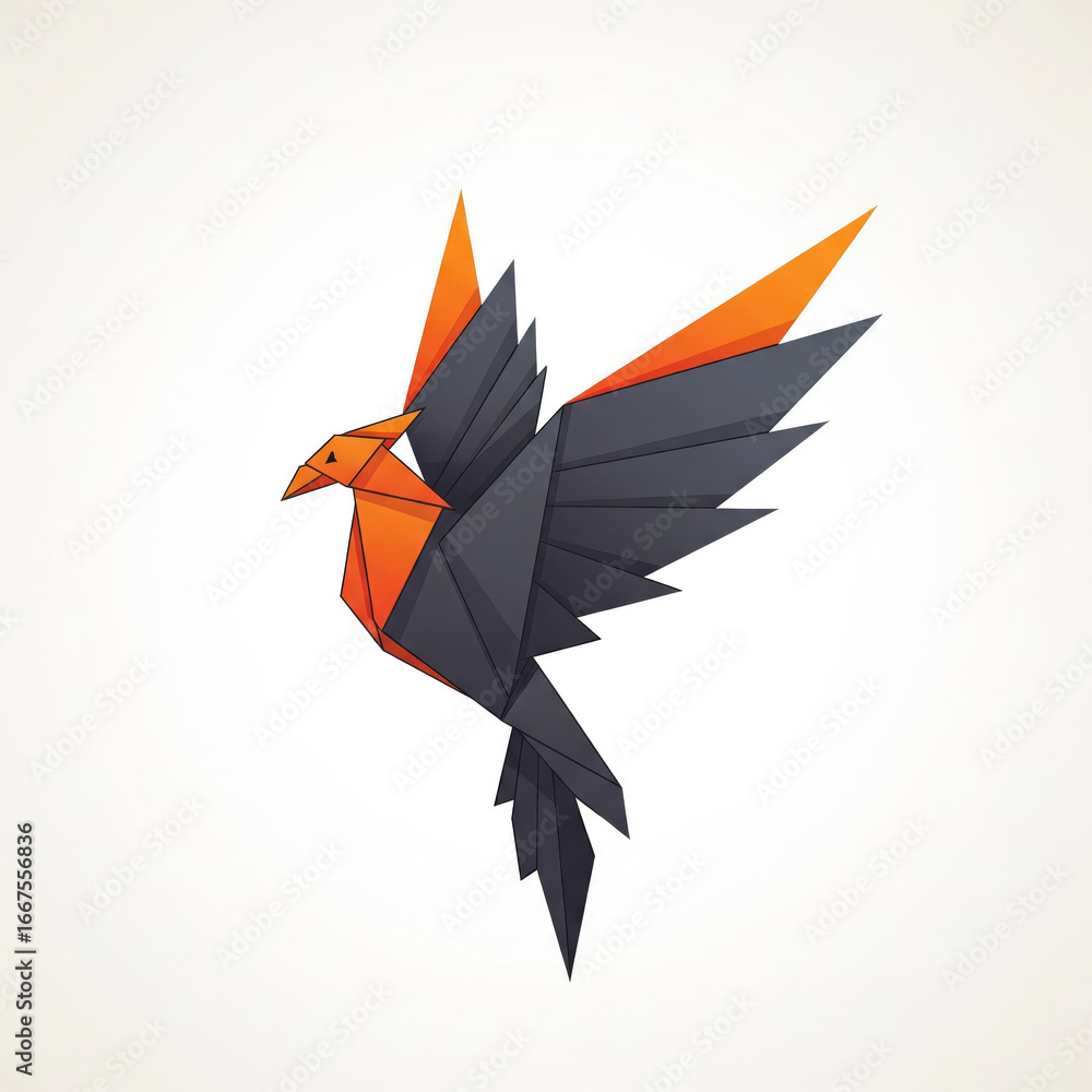 Fototapeta premium A modern, geometric logo of a phoenix in a Japanese origami style, a unique and elegant emblem symbolizing rebirth, innovation, and resilience.