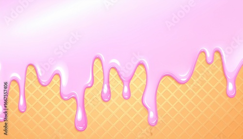 melting strawberry ice cream on wafer background