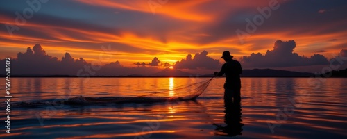 Wallpaper Mural Fisherman Silhouette at Dramatic Sunset Torontodigital.ca