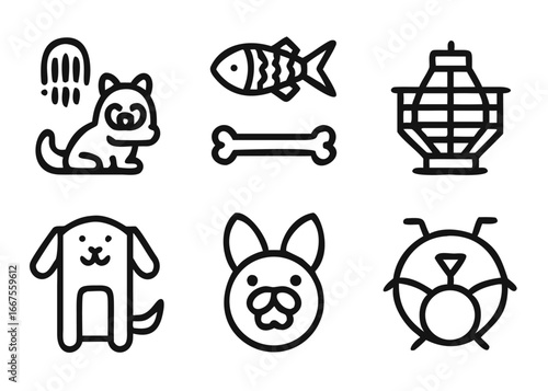Collection of animal graphics featuring a feline companion with adaptable outline thickness for diverse applications