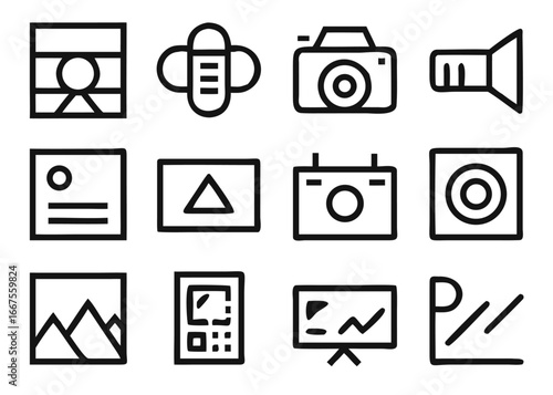 Detailed graphic representation of a photography camera for visual media creation and editing projects