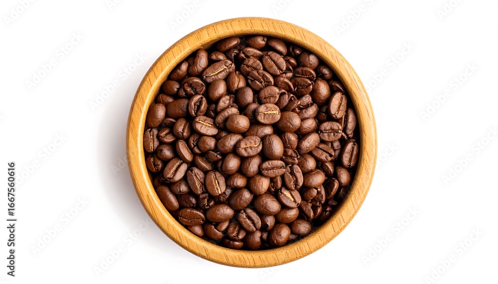 Fototapeta premium Roasted Coffee Beans in Wooden Bowl Isolated on White Background.