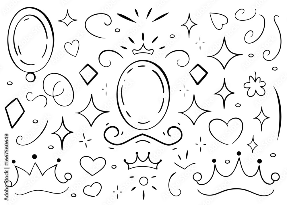 Fototapeta premium Charming hand drawn princess crown mirror frame design featuring ornate decorative elements and regal accents