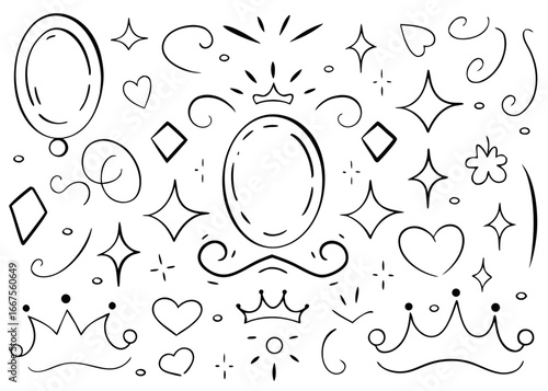 Charming hand drawn princess crown mirror frame design featuring ornate decorative elements and regal accents