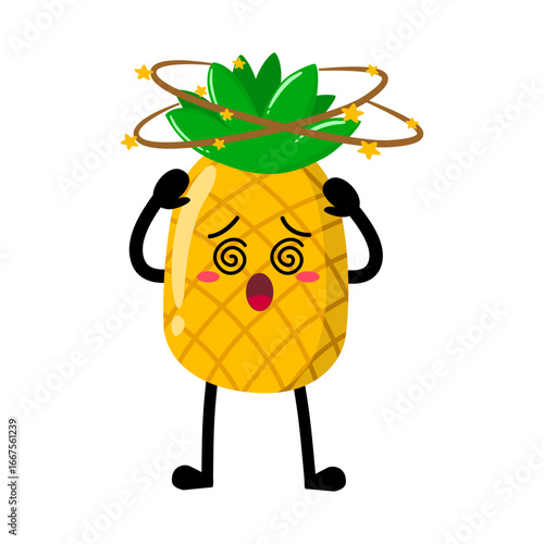 Cute Hand Drawn Dizzy Pineapple With Spinning Head