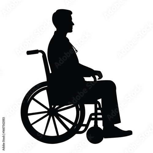 Silhouette of a person sitting in a wheelchair facing to the side offering independence and accessibility 