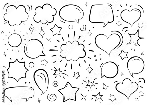 Hand drawn speech bubble frame design for dialog and text communication with a whimsical cloud shape and vibrant color palette