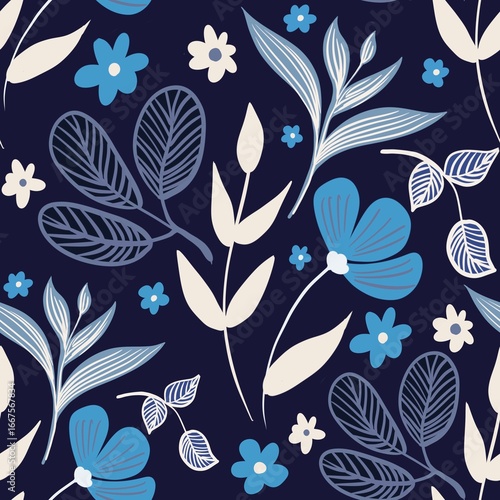 Autum Winter Pattern Background Illustration For Cover, Banner, Notes. Fall Winter Aesthetic Background.  Plant And Flower Pattern Background.