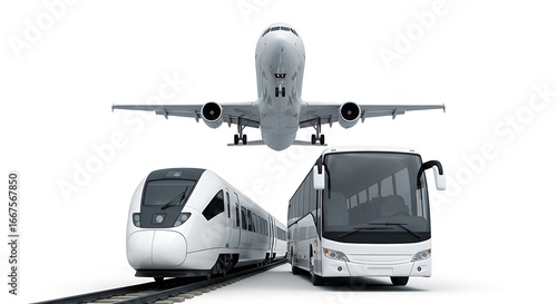 Modern modes of transportation including airplane train and bus