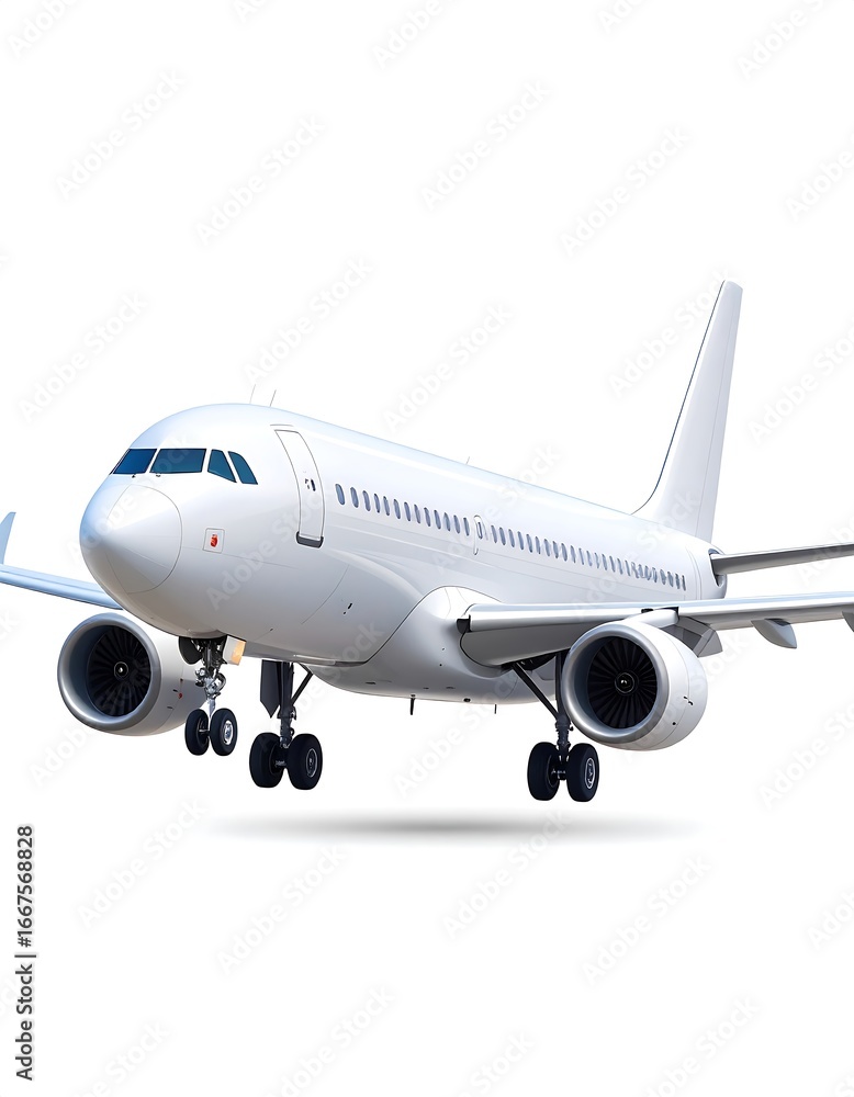 Obraz premium Airplane Landing Gear Down, White Background