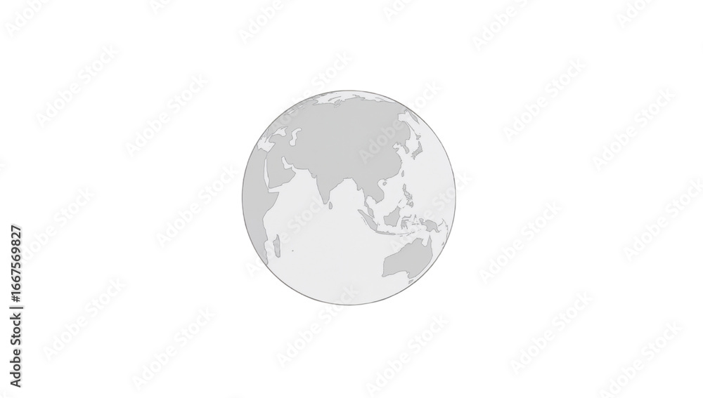Fototapeta premium Simple grayscale illustration of Earth, centered, showcasing continents and oceans.
