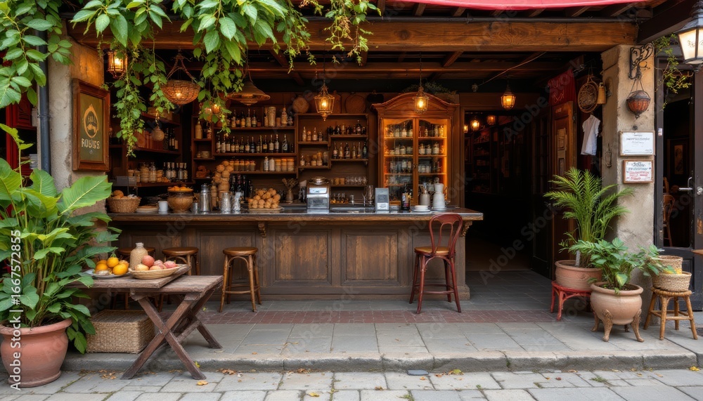 Fototapeta premium Cozy Outdoor Bar with Rustic Charm