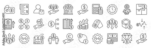 Price line editable icon set. price, cost, quotation, price tag, invoice, estimate, product, discount and more. EPS 10