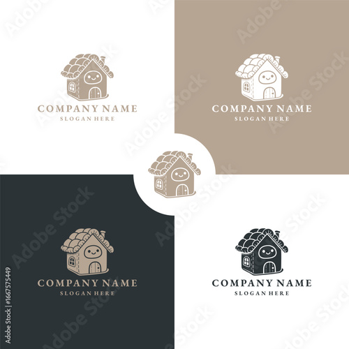 Cute house logo style icon design template vector illustration