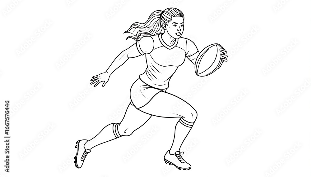 Fototapeta premium Female Rugby Player Running with Ball