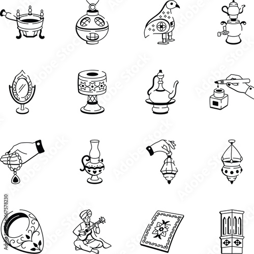 Set of Persian Traditions Hand Drawn Icons 
