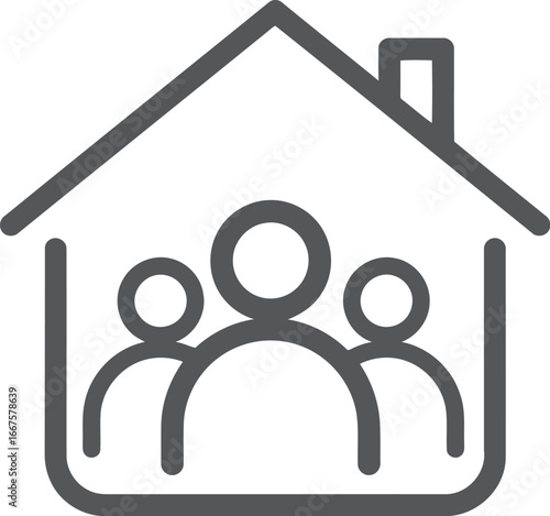Family home icon people inside house outline