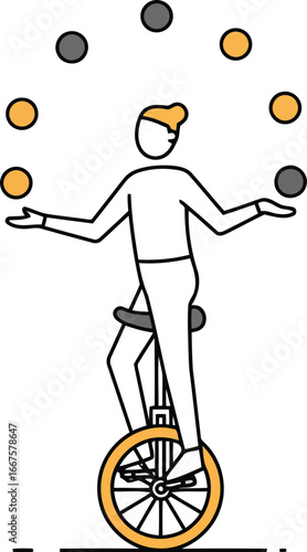 Man juggling balls on unicycle