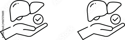 Healthy liver care icon hand checkmark