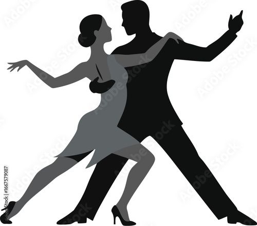 Passionate tango dancers silhouette