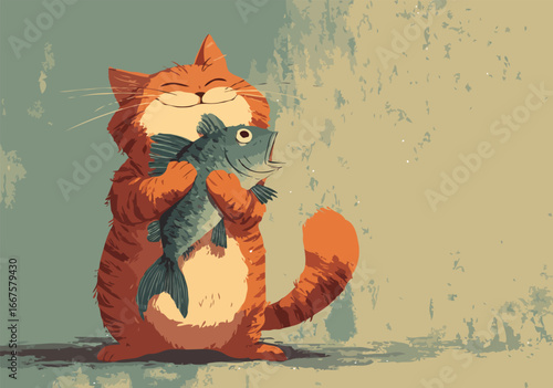 cat with a fish