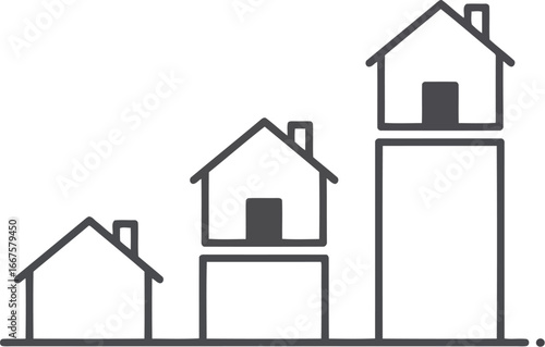 Real estate growth chart houses on bar graph