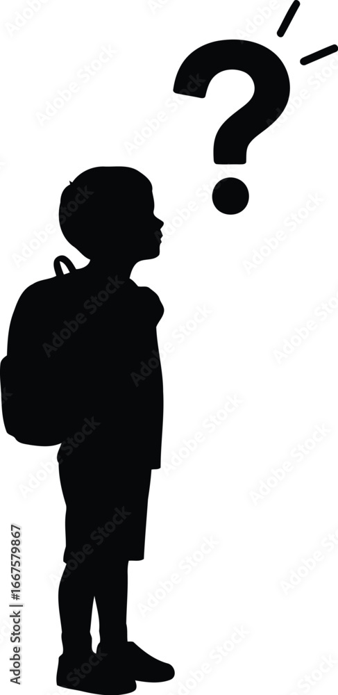 Child with question mark silhouette Child with question mark silhouette